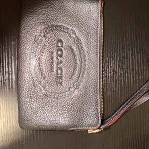 Coach Dark Leather Wristlet with Embossed Logo (Used gently)